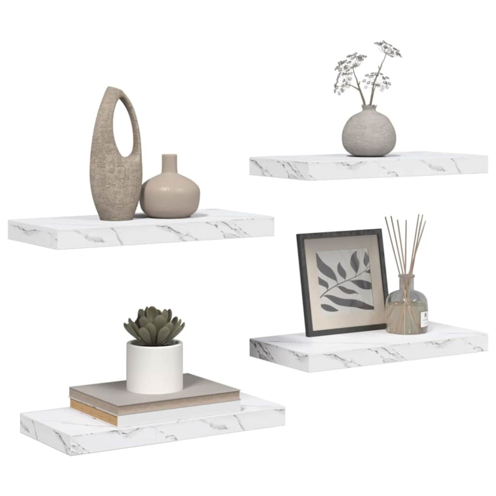 Produktbild för Vägg hylla 4 pcs Vit marmor 50 x 23,5 x 4 cm Konstruerat trä