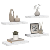 Produktbild för Vägg hylla 4 pcs Vit marmor 50 x 23,5 x 4 cm Konstruerat trä
