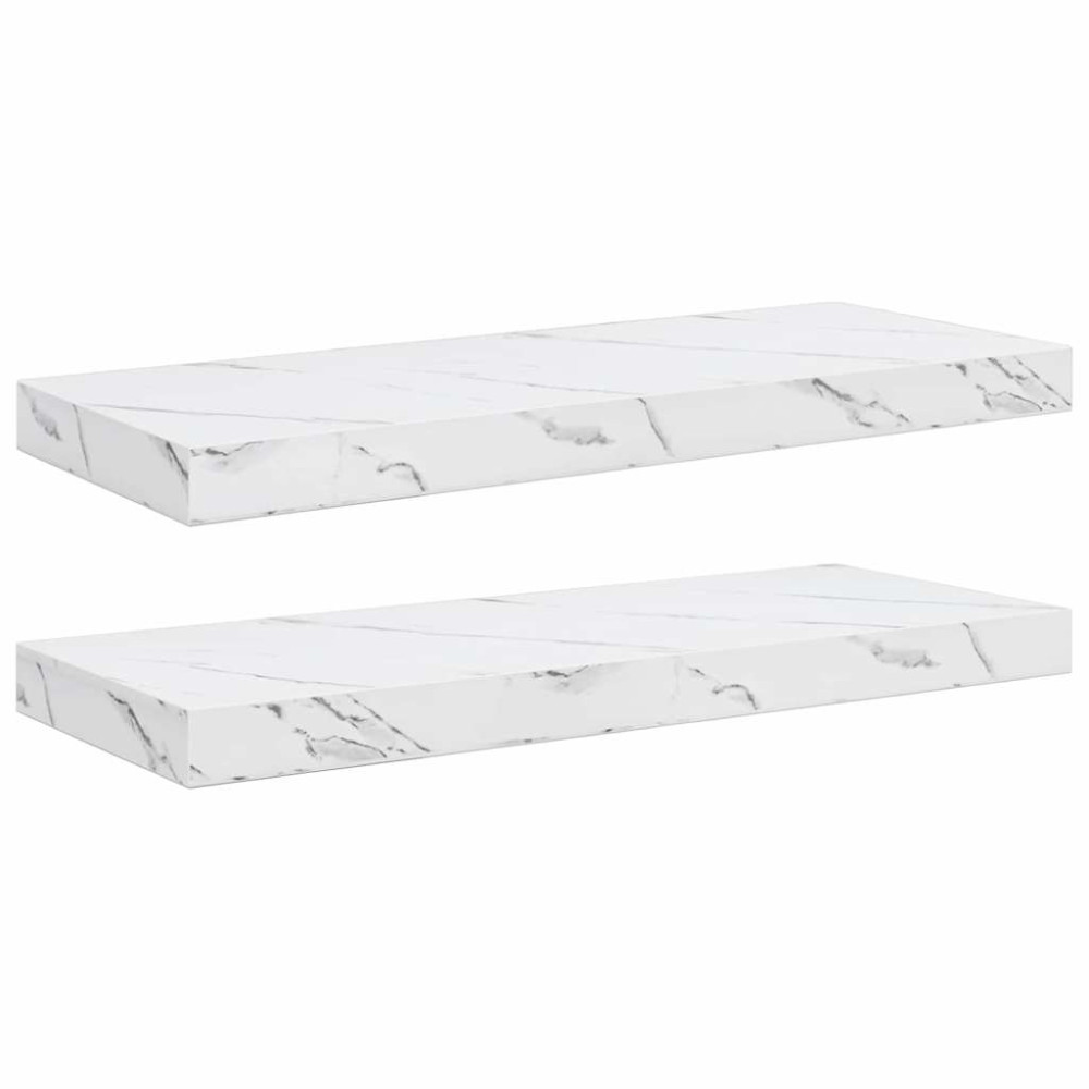 Produktbild för Vägg hylla 2 pcs Vit marmor 60 x 23,5 x 4 cm Konstruerat trä