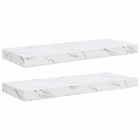 Produktbild för Vägg hylla 2 pcs Vit marmor 60 x 23,5 x 4 cm Konstruerat trä