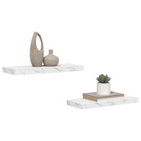 Produktbild för Vägg hylla 2 pcs Vit marmor 60 x 23,5 x 4 cm Konstruerat trä