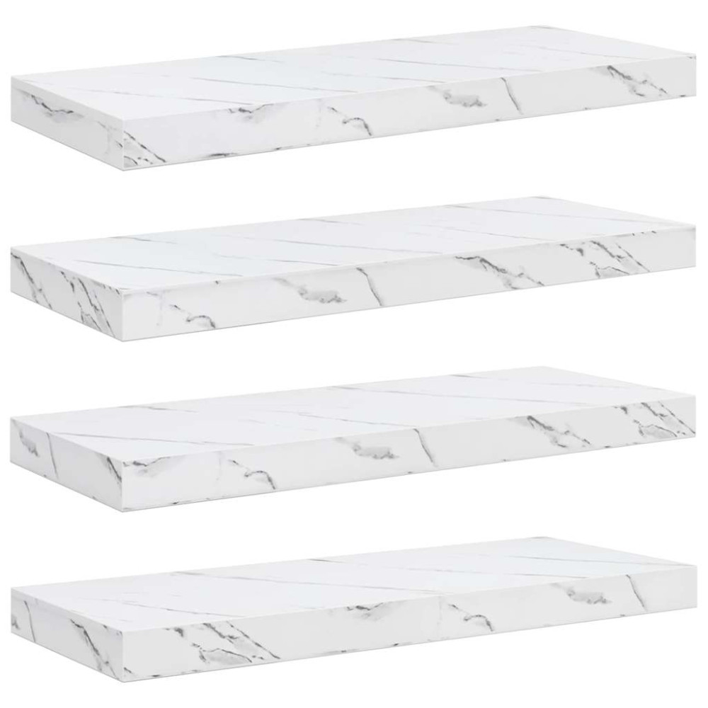 Produktbild för Vägg hylla 4 pcs Vit marmor 60 x 23 x 4 cm Konstruerat trä