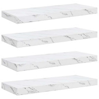 Produktbild för Vägg hylla 4 pcs Vit marmor 60 x 23 x 4 cm Konstruerat trä