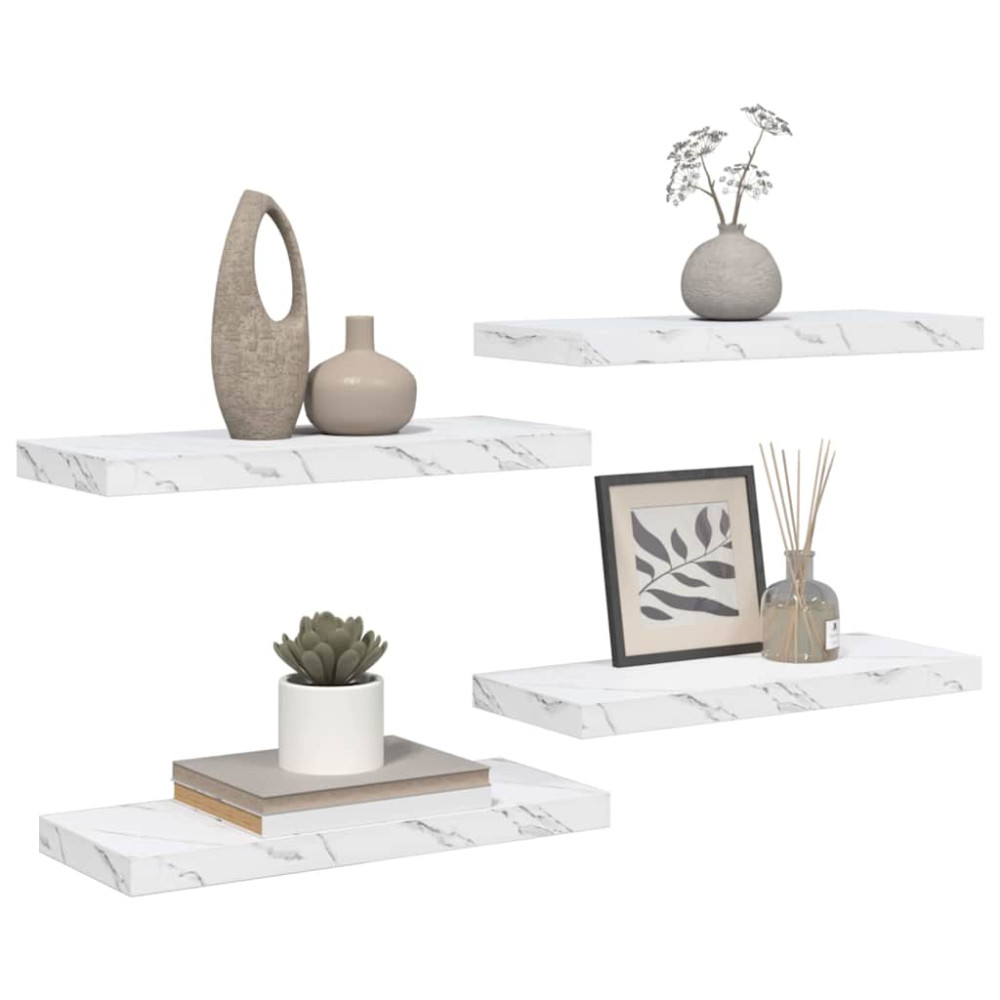 Produktbild för Vägg hylla 4 pcs Vit marmor 60 x 23 x 4 cm Konstruerat trä