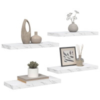 Produktbild för Vägg hylla 4 pcs Vit marmor 60 x 23 x 4 cm Konstruerat trä
