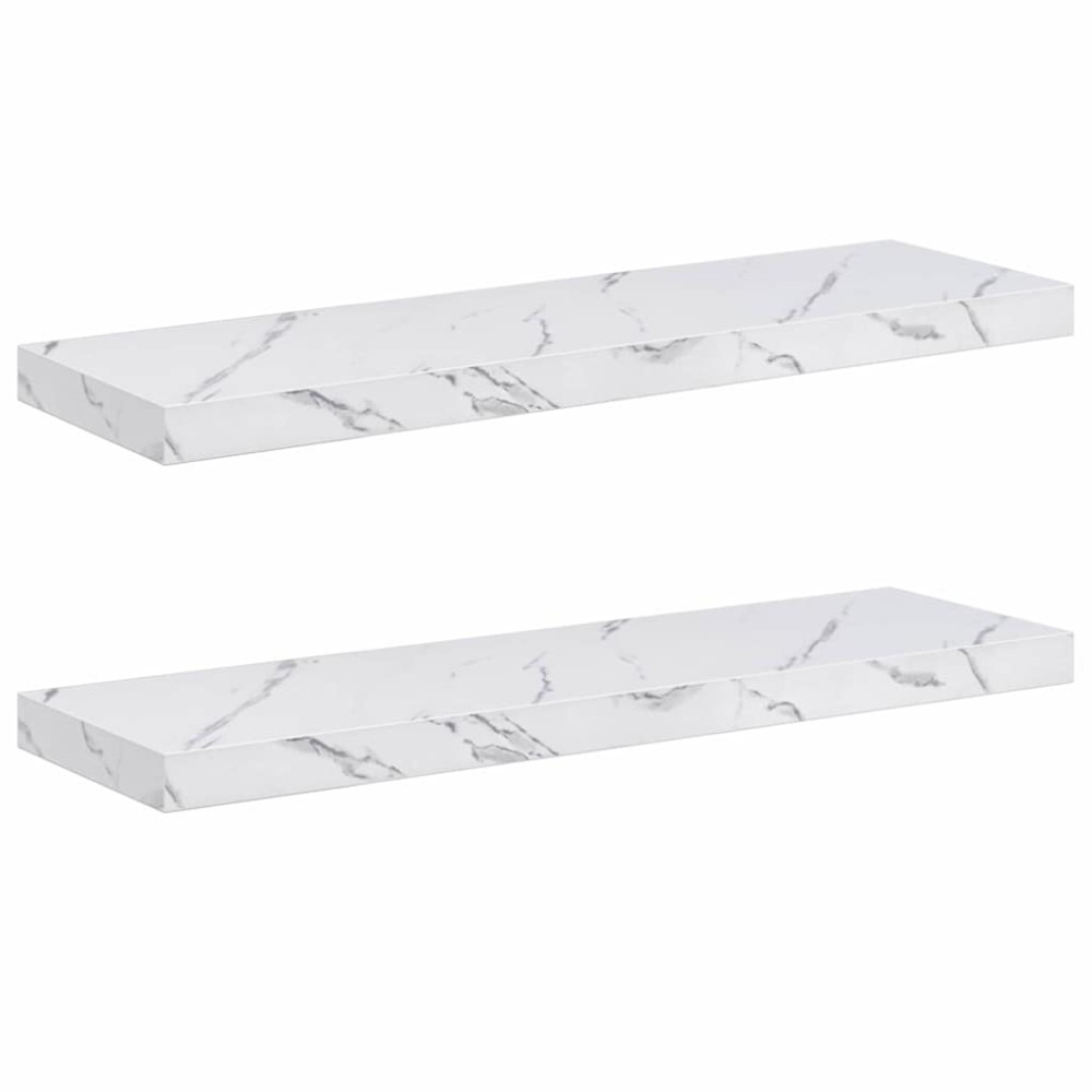 Produktbild för Vägg hylla 2 pcs Vit marmor 80 x 23,5 x 4 cm Konstruerat trä