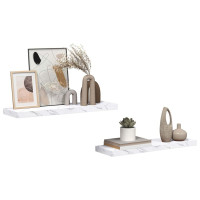 Produktbild för Vägg hylla 2 pcs Vit marmor 80 x 23,5 x 4 cm Konstruerat trä