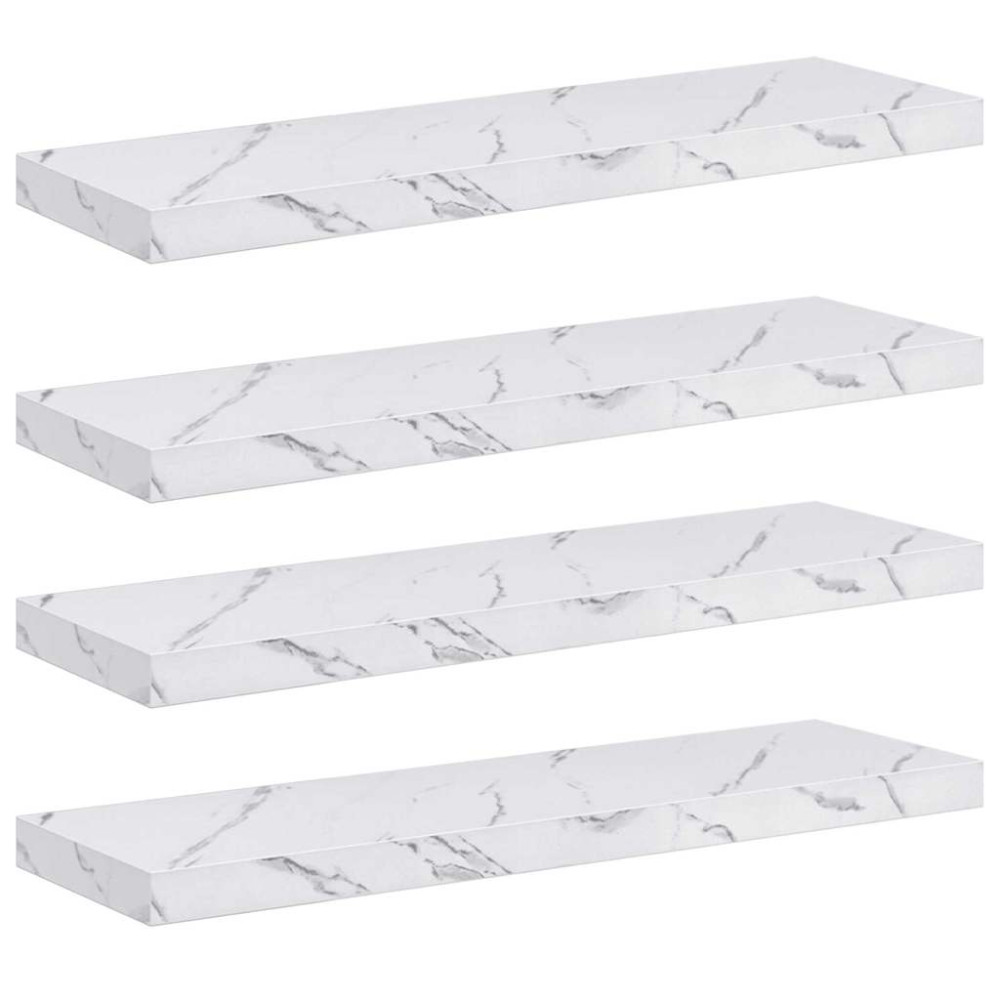 Produktbild för Vägg hylla 4 pcs Vit marmor 80 x 23,5 x 4 cm Konstruerat trä