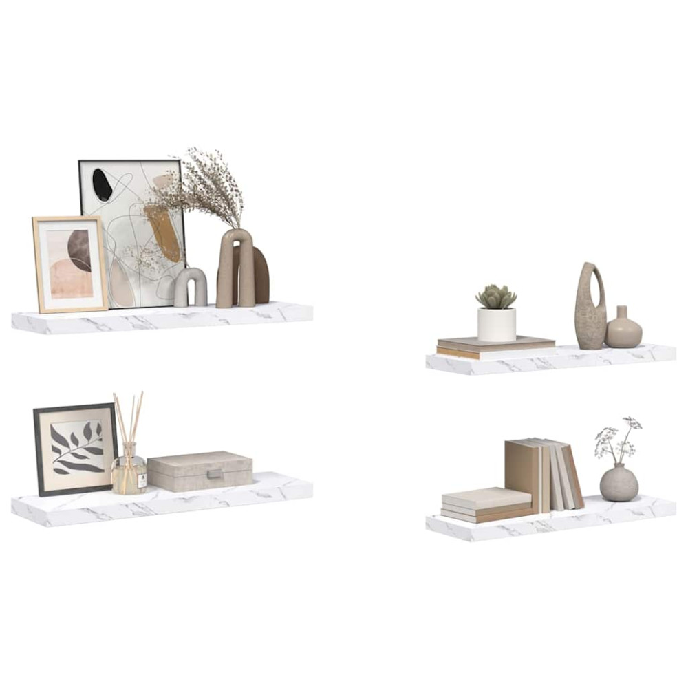 Produktbild för Vägg hylla 4 pcs Vit marmor 90 x 23,5 x 4 cm Konstruerat trä