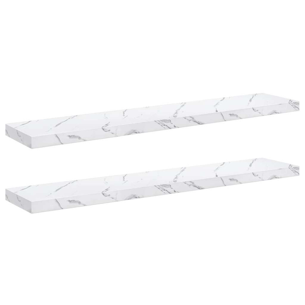 Produktbild för Vägg hylla 2 pcs Vit marmor 120 x 23,5 x 4 cm Konstruerat trä