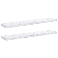 Produktbild för Vägg hylla 2 pcs Vit marmor 120 x 23,5 x 4 cm Konstruerat trä