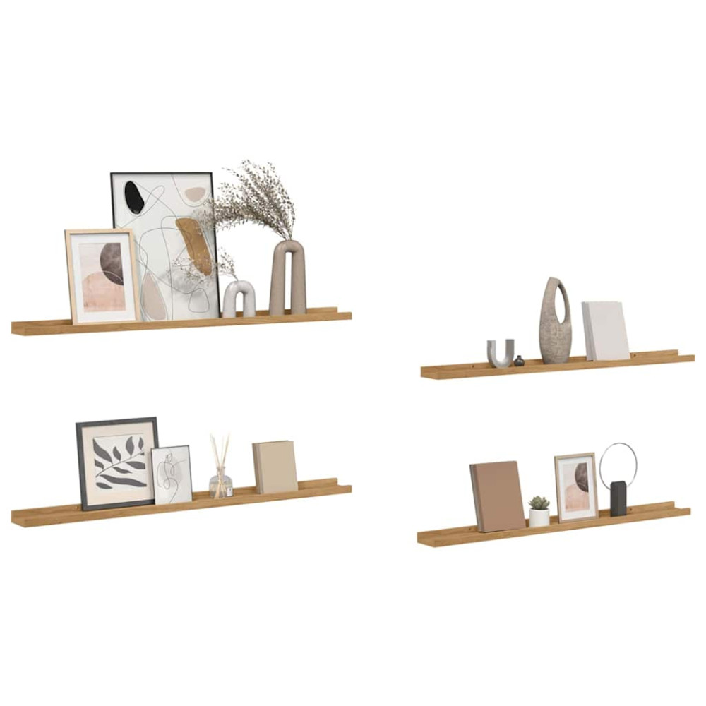 Produktbild för Vägg hylla med hylla 4 pcs Brun 100 x 9 x 3 cm Konstruerat trä