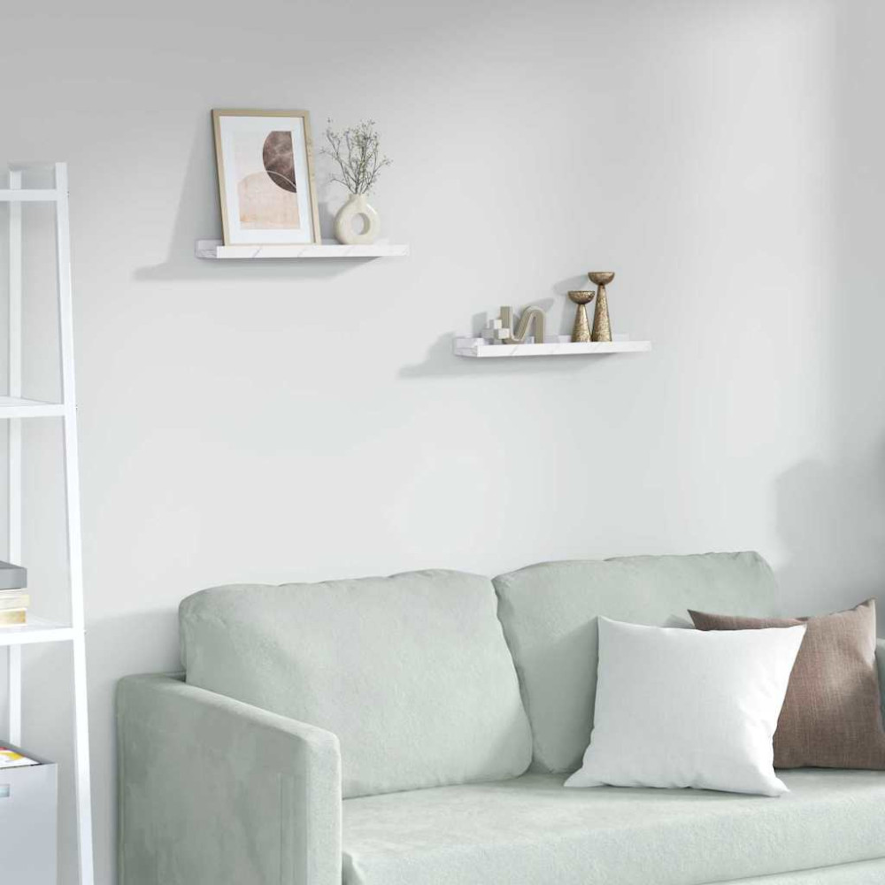 Produktbild för Vägg hylla 2 pcs Vit marmor 40 x 9 x 3 cm Konstruerat trä