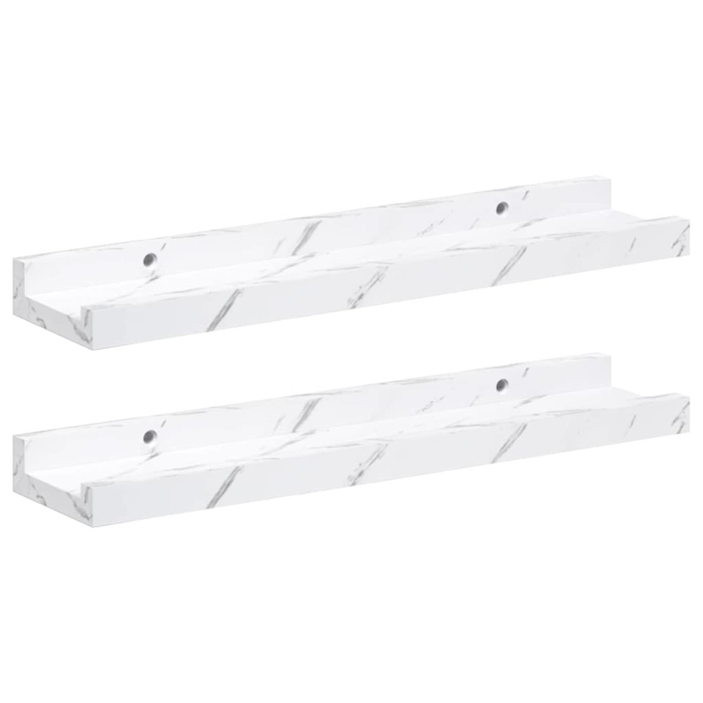Produktbild för Vägg hylla 2 pcs Vit marmor 40 x 9 x 3 cm Konstruerat trä