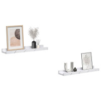 Produktbild för Vägg hylla 2 pcs Vit marmor 40 x 9 x 3 cm Konstruerat trä