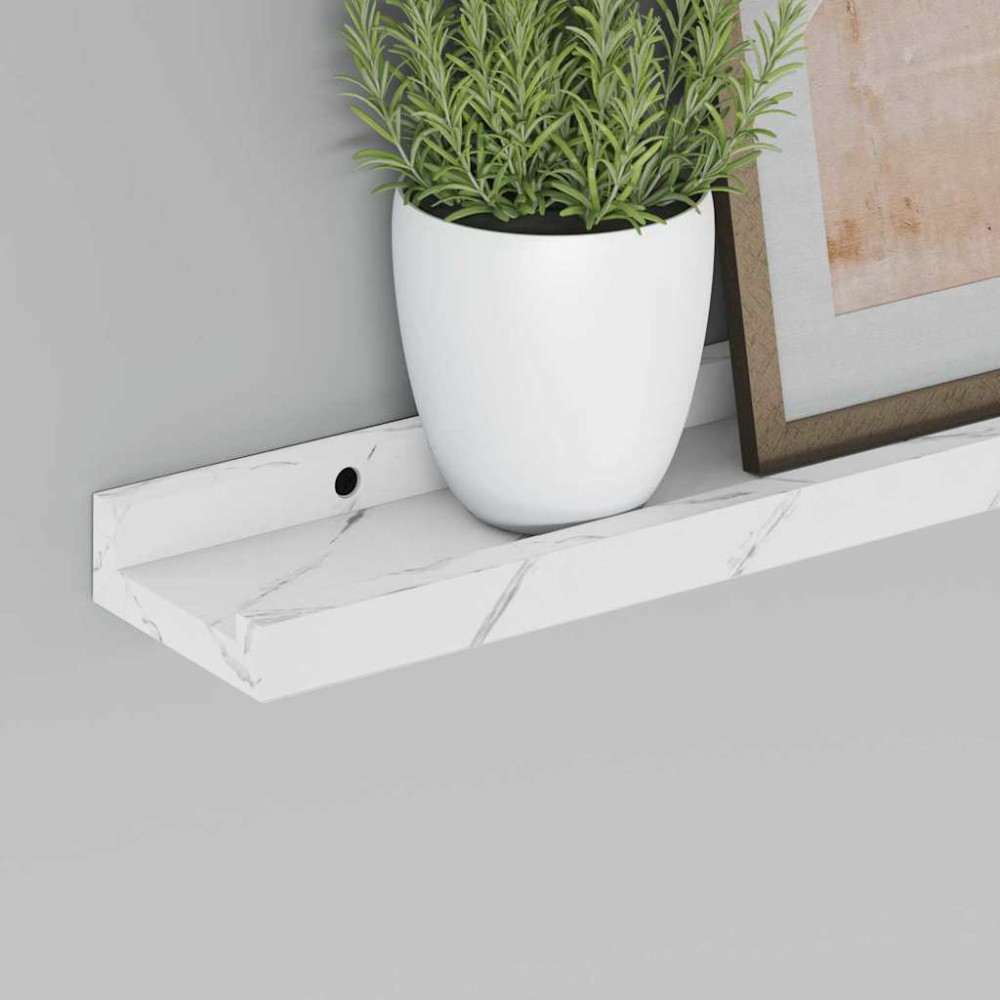 Produktbild för Vägg hylla 2 pcs Vit marmor 40 x 9 x 3 cm Konstruerat trä