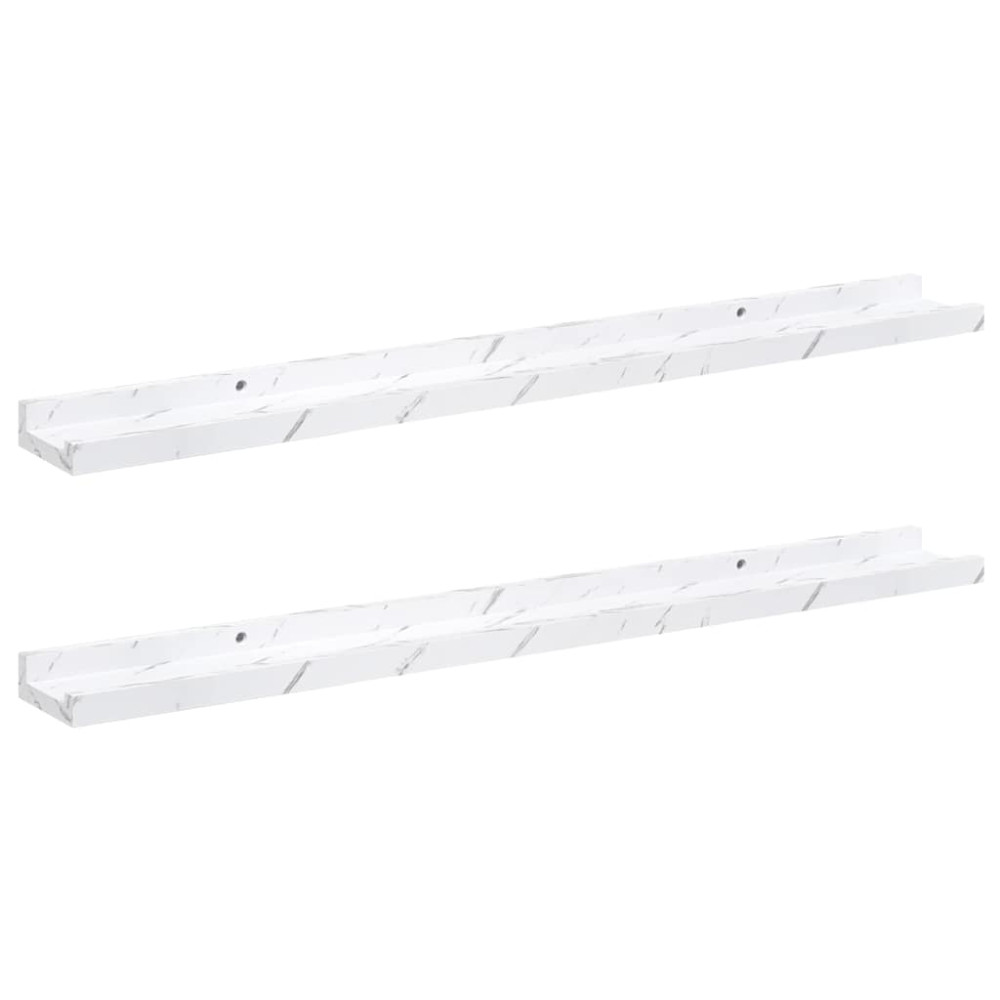 Produktbild för Vägg hylla 2 pcs Vit marmor 80 x 9 x 3 cm Konstruerat trä