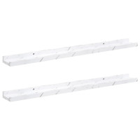 Produktbild för Vägg hylla 2 pcs Vit marmor 80 x 9 x 3 cm Konstruerat trä