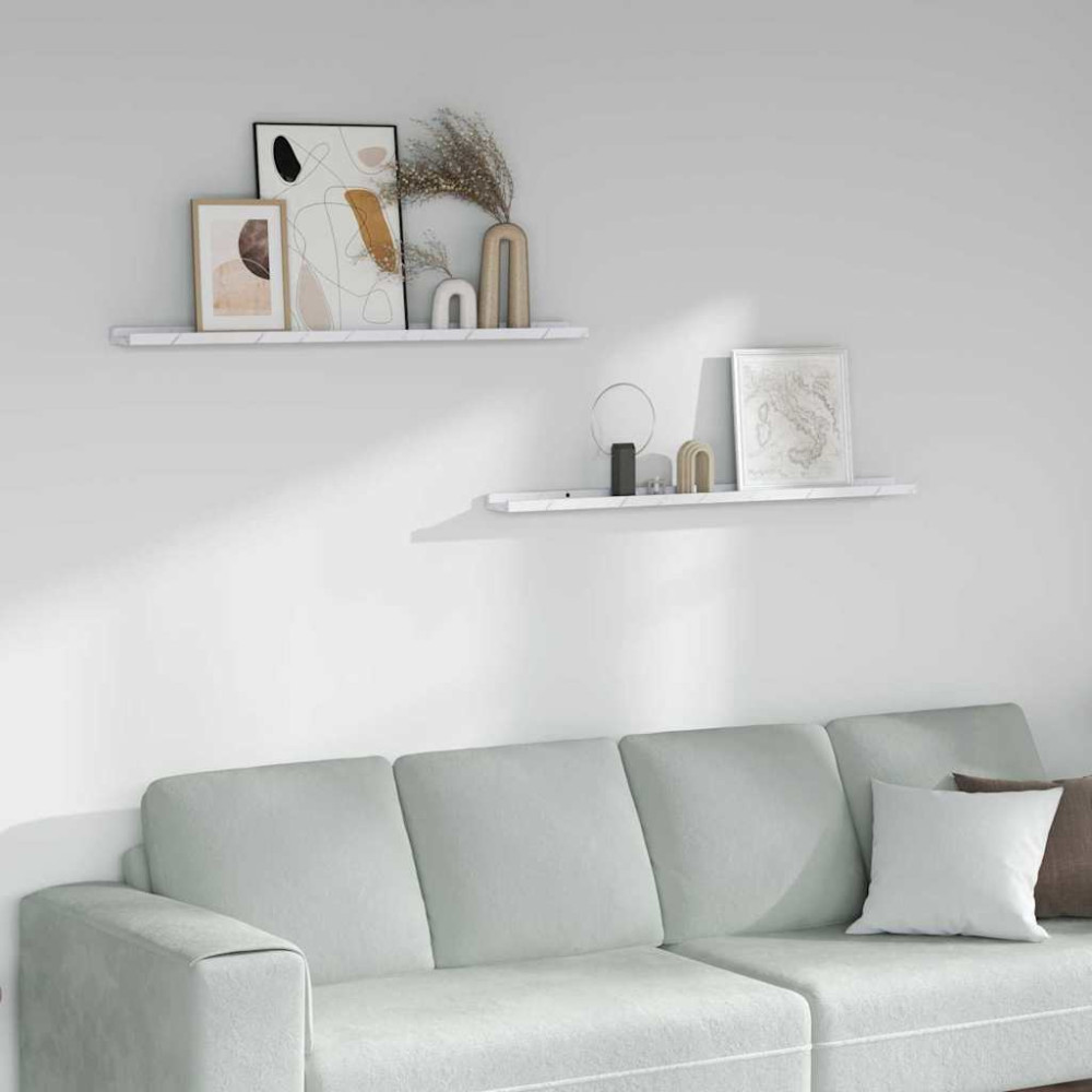 Produktbild för Vägg hylla 2 pcs Vit marmor 100 x 9 x 3 cm Konstruerat trä