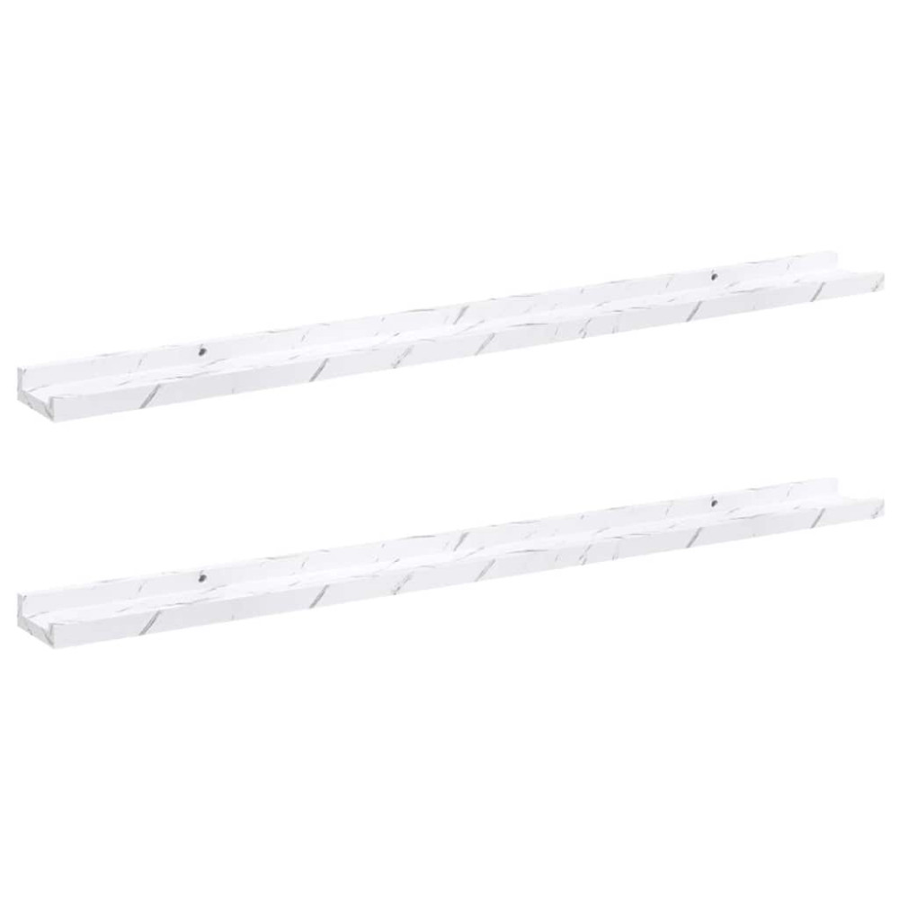 Produktbild för Vägg hylla 2 pcs Vit marmor 100 x 9 x 3 cm Konstruerat trä