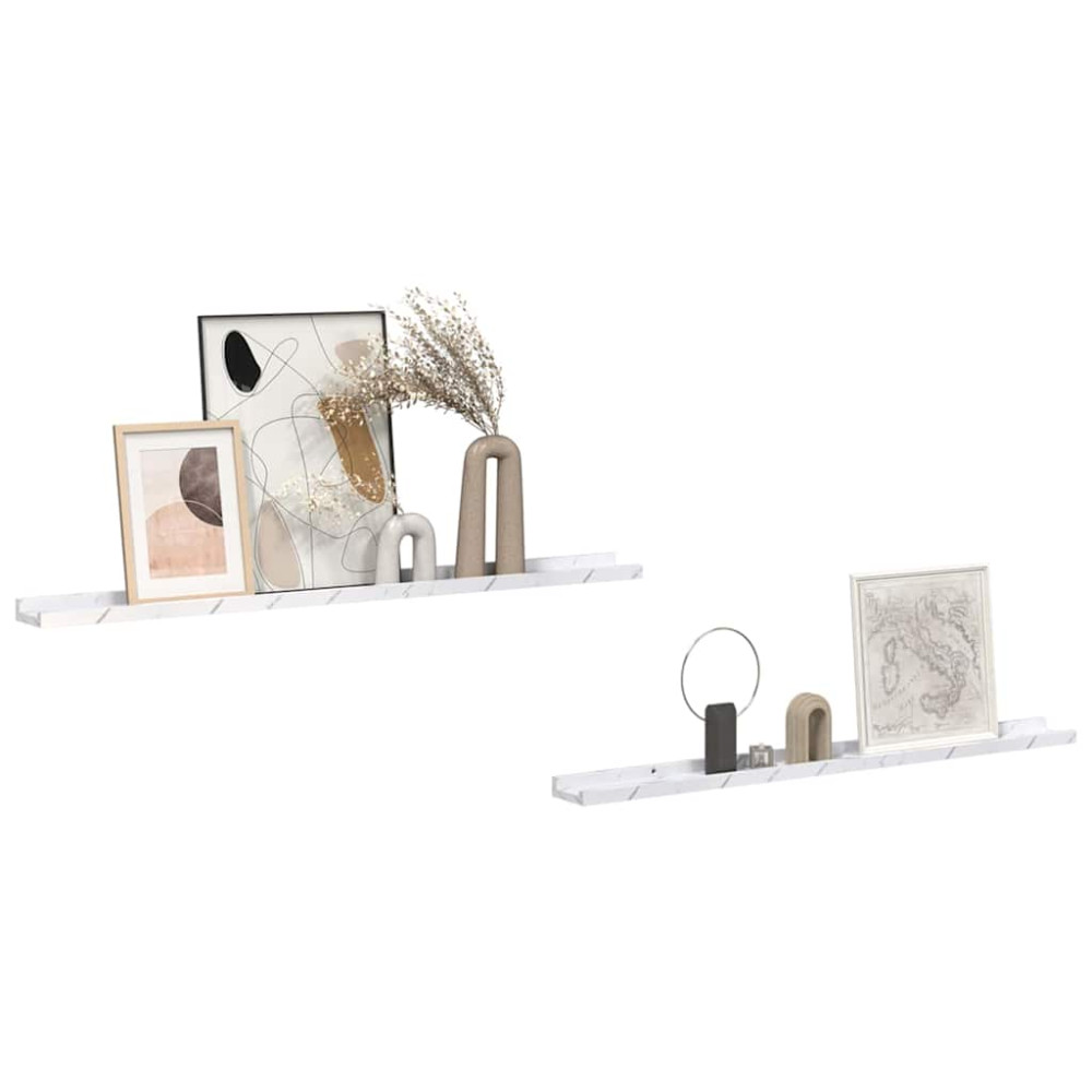 Produktbild för Vägg hylla 2 pcs Vit marmor 100 x 9 x 3 cm Konstruerat trä