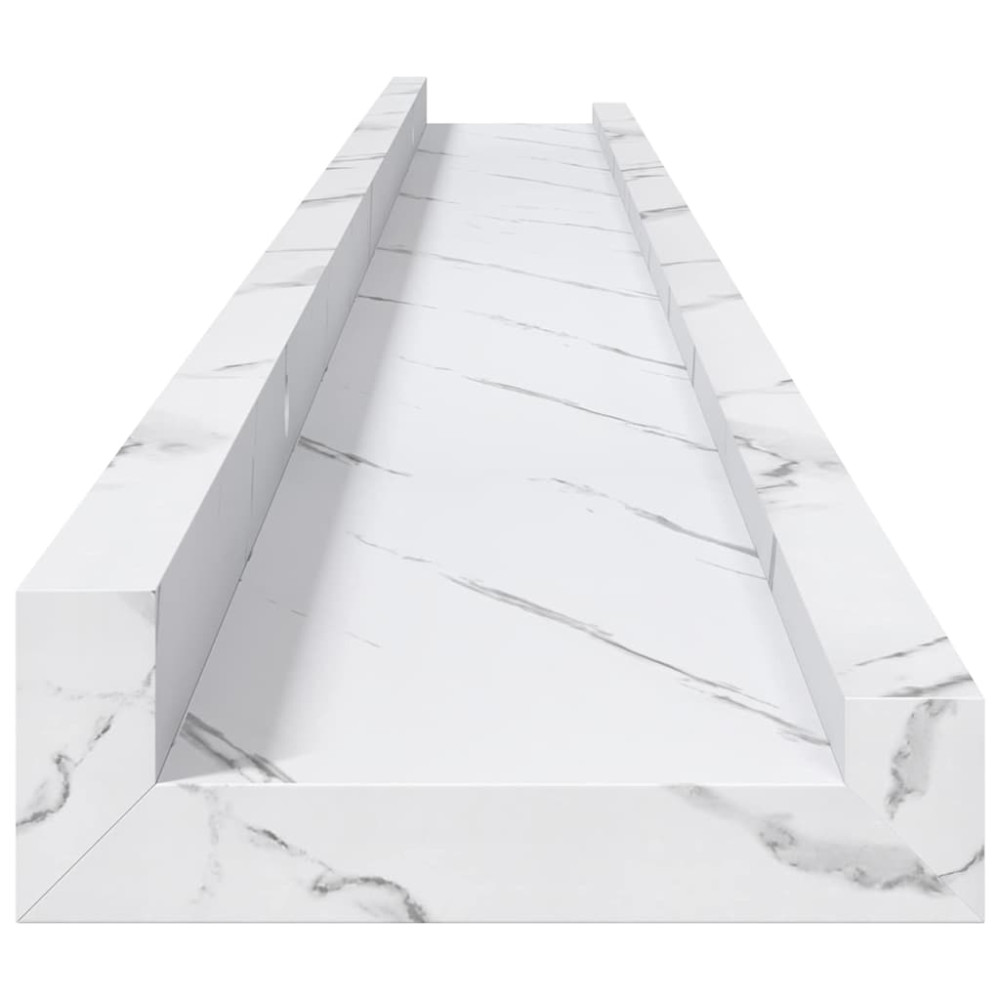 Produktbild för Vägg hylla 2 pcs Vit marmor 100 x 9 x 3 cm Konstruerat trä