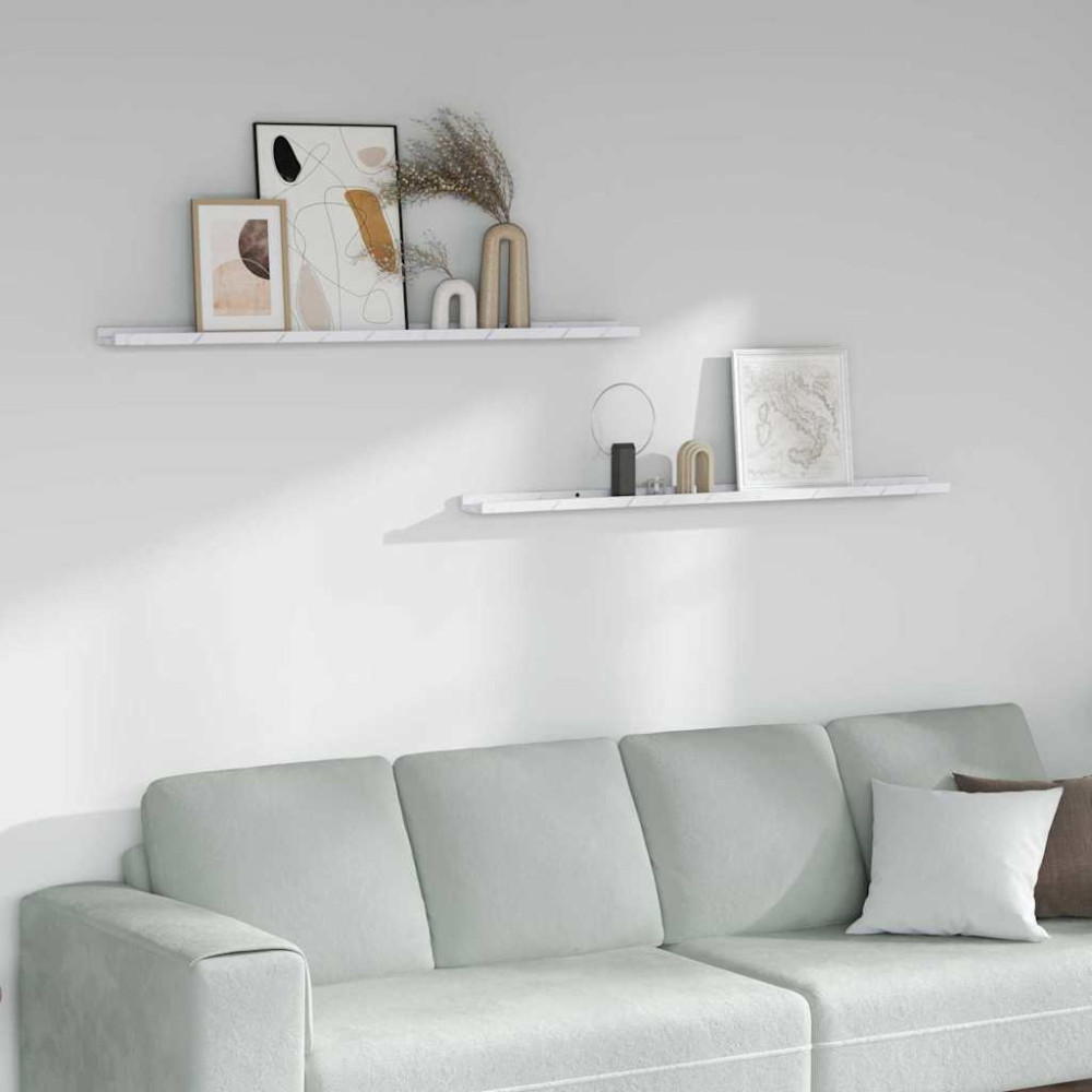Produktbild för Vägg hylla 2 pcs Vit marmor 115 x 9 x 3 cm Konstruerat trä