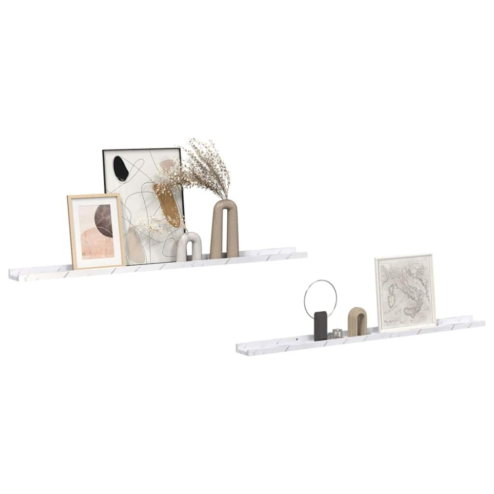 Produktbild för Vägg hylla 2 pcs Vit marmor 115 x 9 x 3 cm Konstruerat trä