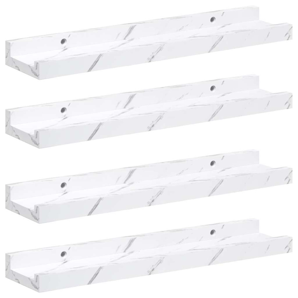 Produktbild för Vägg hylla 4 pcs Vit marmor 40 x 9 x 3 cm Konstruerat trä