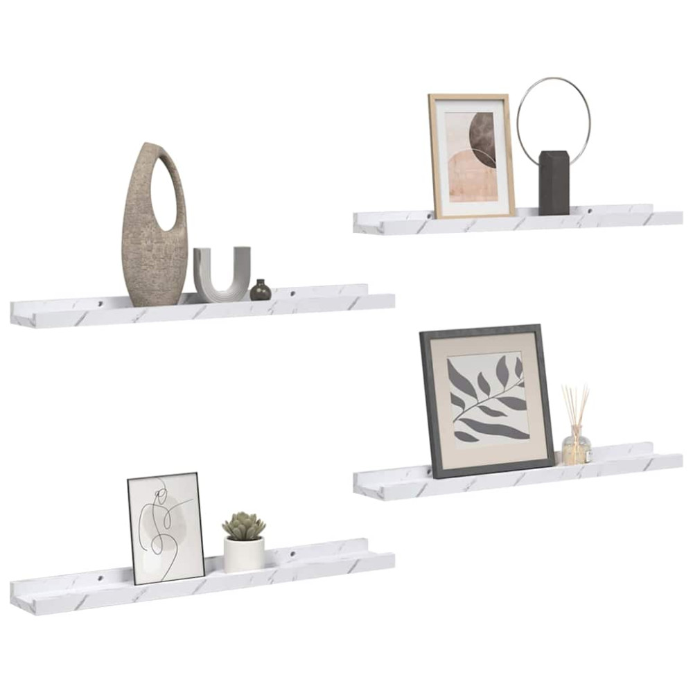 Produktbild för Vägg hylla 4 pcs Vit marmor 40 x 9 x 3 cm Konstruerat trä