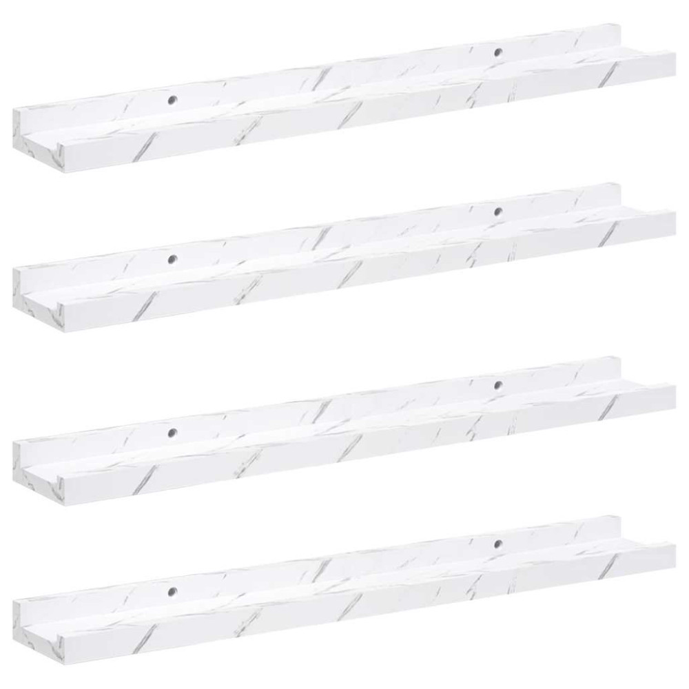 Produktbild för Vägg hylla 4 pcs Vit marmor 60 x 9 x 3 cm Konstruerat trä