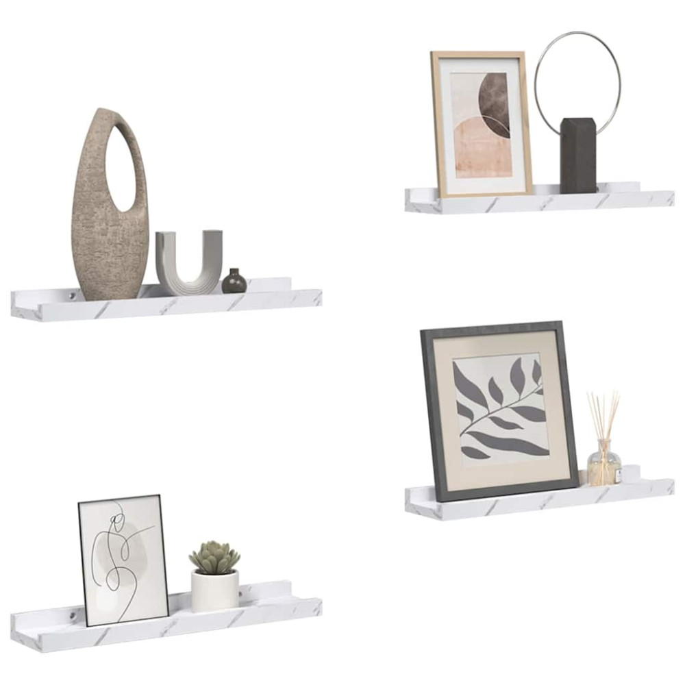 Produktbild för Vägg hylla 4 pcs Vit marmor 60 x 9 x 3 cm Konstruerat trä