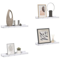 Produktbild för Vägg hylla 4 pcs Vit marmor 60 x 9 x 3 cm Konstruerat trä