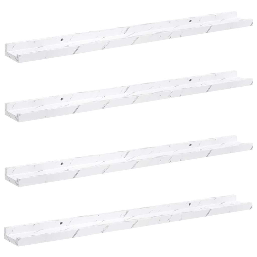 Produktbild för Vägg hylla 4 pcs Vit marmor 80 x 9 x 3 cm Konstruerat trä
