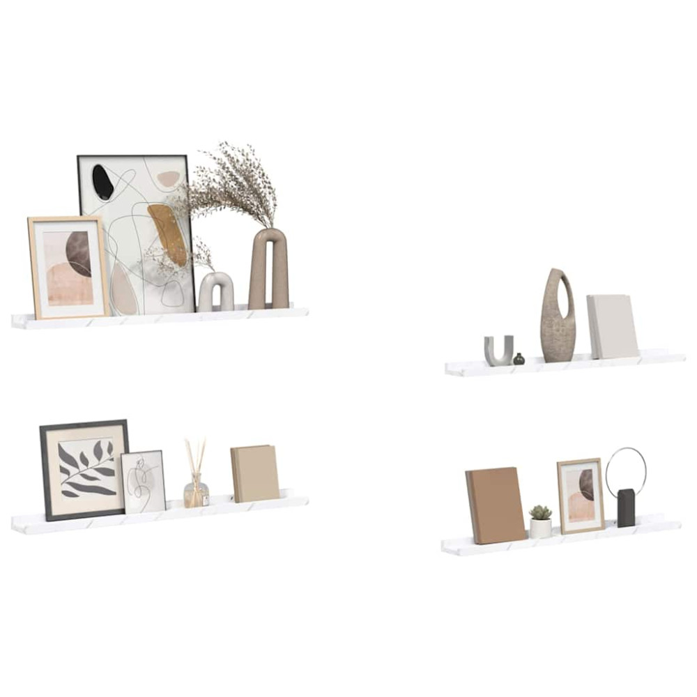 Produktbild för Vägg hylla 4 pcs Vit marmor 80 x 9 x 3 cm Konstruerat trä