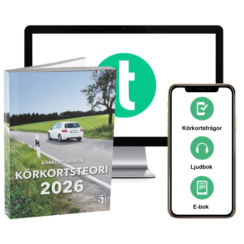 Svea Trafikutbildning Körkortsboken Körkortsteori 2026 (bok + digitalt teoripaket med körkortsfrågor, övningar, ljudbok & ebok) (häftad)