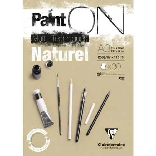 Clairefontaine Paint-On block A3 250 g 30 ark brunt/naturpapper, multitekni...