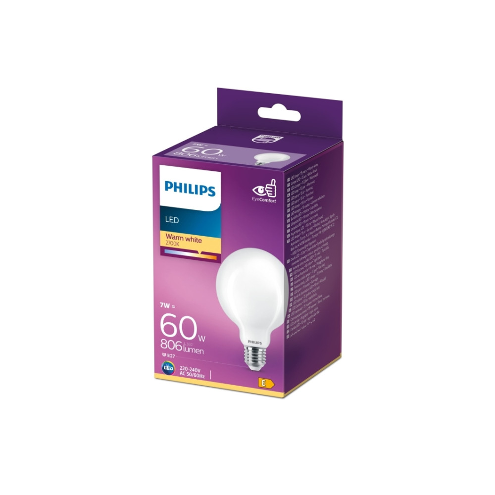 Produktbild för Philips - LED-glödlampa - form: G93 - glaserad finish - E27 - 7 W - varmt vitt ljus - 2700 K