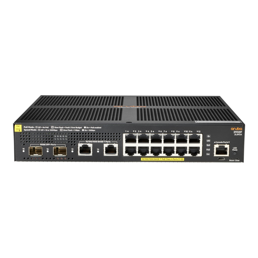 Produktbild för HPE Aruba 2930F 12G PoE+ 2G/2SFP+ - switch - 12 portar - Administrerad - rackmonterbar