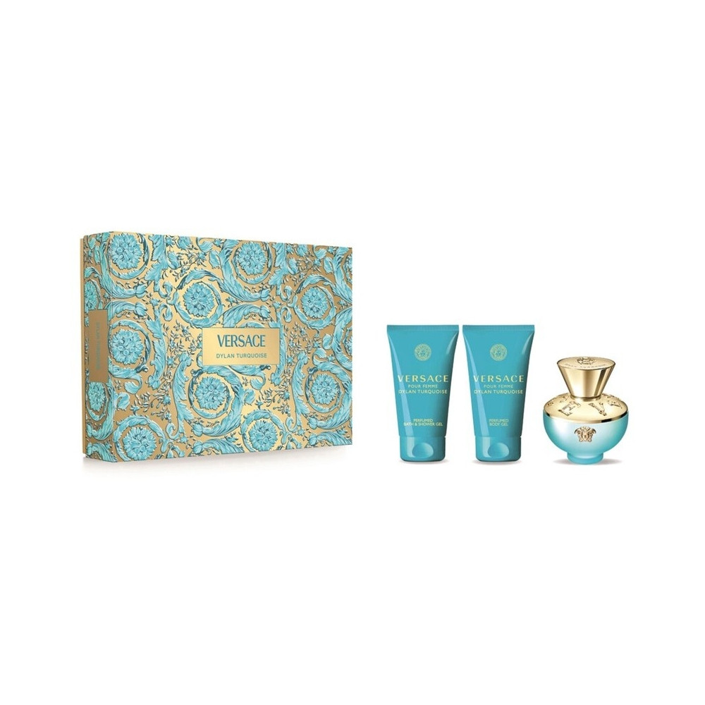 Produktbild för Giftset Versace Dylan Turquoise Pour Femme Edt 50ml + Body Lotion 50ml + Shower Gel 50ml