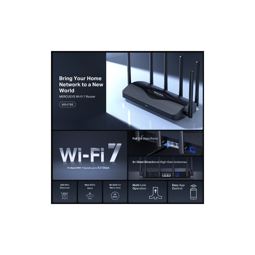 Produktbild för Mercusys MR47BE V1 - trådlös router - Wi-Fi 7 - skrivbordsmodell
