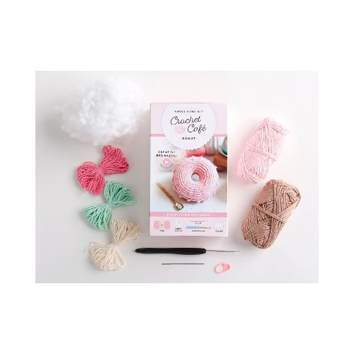 Schiffer Publishing Ltd Crochet Café Amigurumi Kit Donut: Everything You Need Is Included: 100%-Cotton Yarn, Crochet Hook, Stitch Marker, Tapestry Needle, Fiberfill, Step-by-Step Leaflet, and Exclusive Instruction Videos; Be