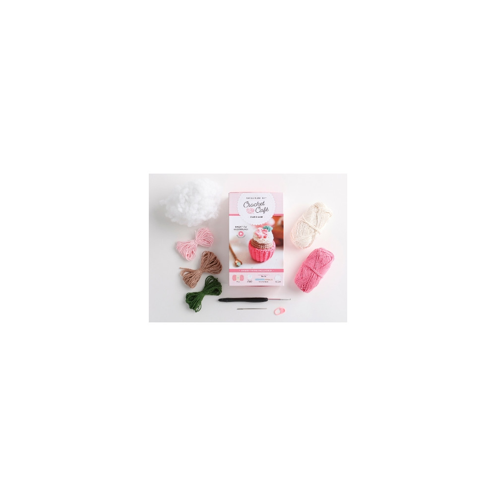 Produktbild för Crochet Café Amigurumi Kit Cupcake: Everything You Need Is Included: 100%-Cotton Yarn, Crochet Hook, Stitch Marker, Tapestry Needle, Fiberfill, Step-by-Step Leaflet, and Exclusive Instruction Videos;