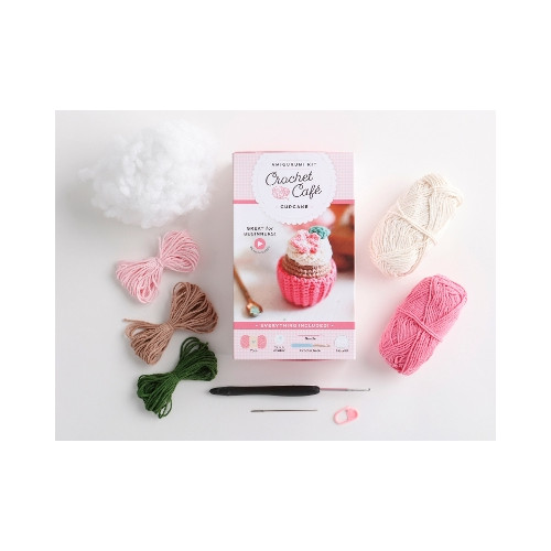 Schiffer Publishing Ltd Crochet Café Amigurumi Kit Cupcake: Everything You Need Is Included: 100%-Cotton Yarn, Crochet Hook, Stitch Marker, Tapestry Needle, Fiberfill, Step-by-Step Leaflet, and Exclusive Instruction Videos;