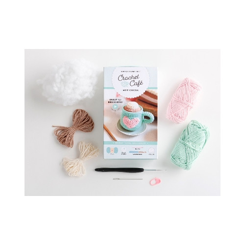 Schiffer Publishing Ltd Crochet Café Amigurumi Kit Hot Cocoa: Everything You Need Is Included: 100%-Cotton Yarn, Crochet Hook, Stitch Marker, Tapestry Needle, Fiberfill, Step-by-Step Leaflet, and Exclusive Instruction Videos