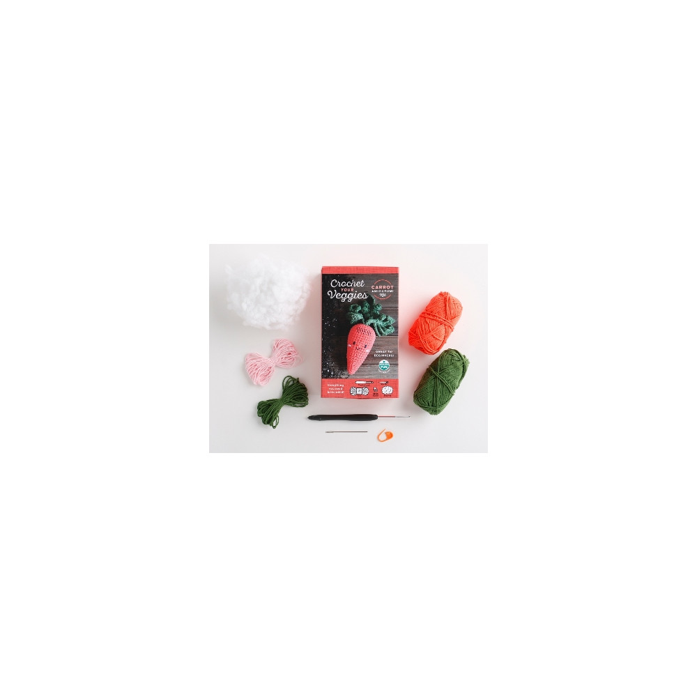 Produktbild för Crochet Your Veggies Amigurumi Kit Carrot: Everything You Need Is Included: 100%-Cotton Yarn, Crochet Hook, Stitch Marker, Tapestry Needle, Fiberfill, Step-by-Step Leaflet, and Exclusive Instruction V