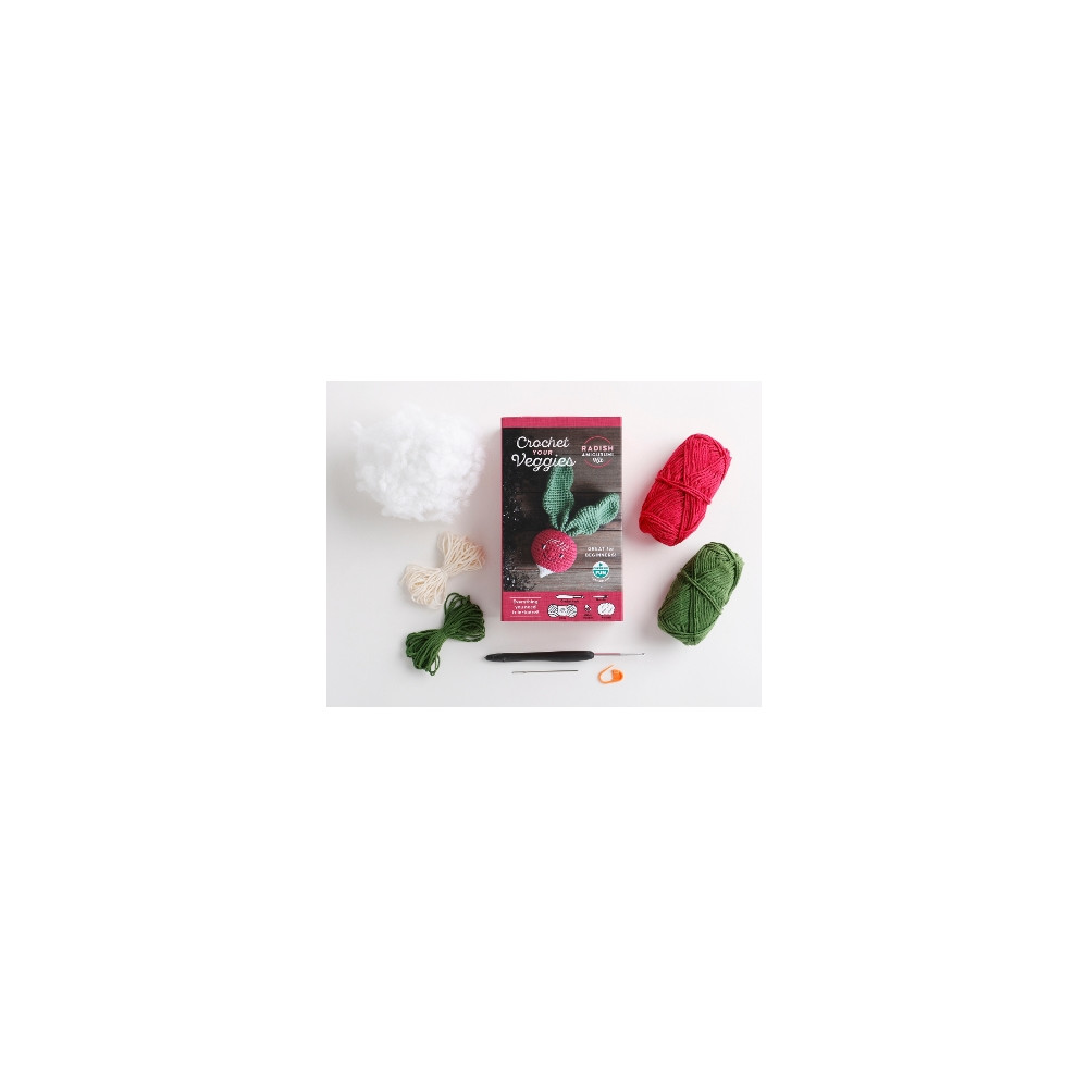 Produktbild för Crochet Your Veggies Amigurumi Kit Radish: Everything You Need Is Included: 100%-Cotton Yarn, Crochet Hook, Stitch Marker, Tapestry Needle, Fiberfill, Step-by-Step Leaflet, and Exclusive Instruction V