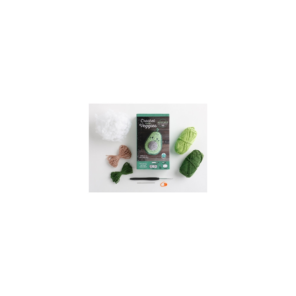 Produktbild för Crochet Your Veggies Amigurumi Kit Avocado: Everything You Need Is Included: 100%-Cotton Yarn, Crochet Hook, Stitch Marker, Tapestry Needle, Fiberfill, Step-by-Step Leaflet, and Exclusive Instruction
