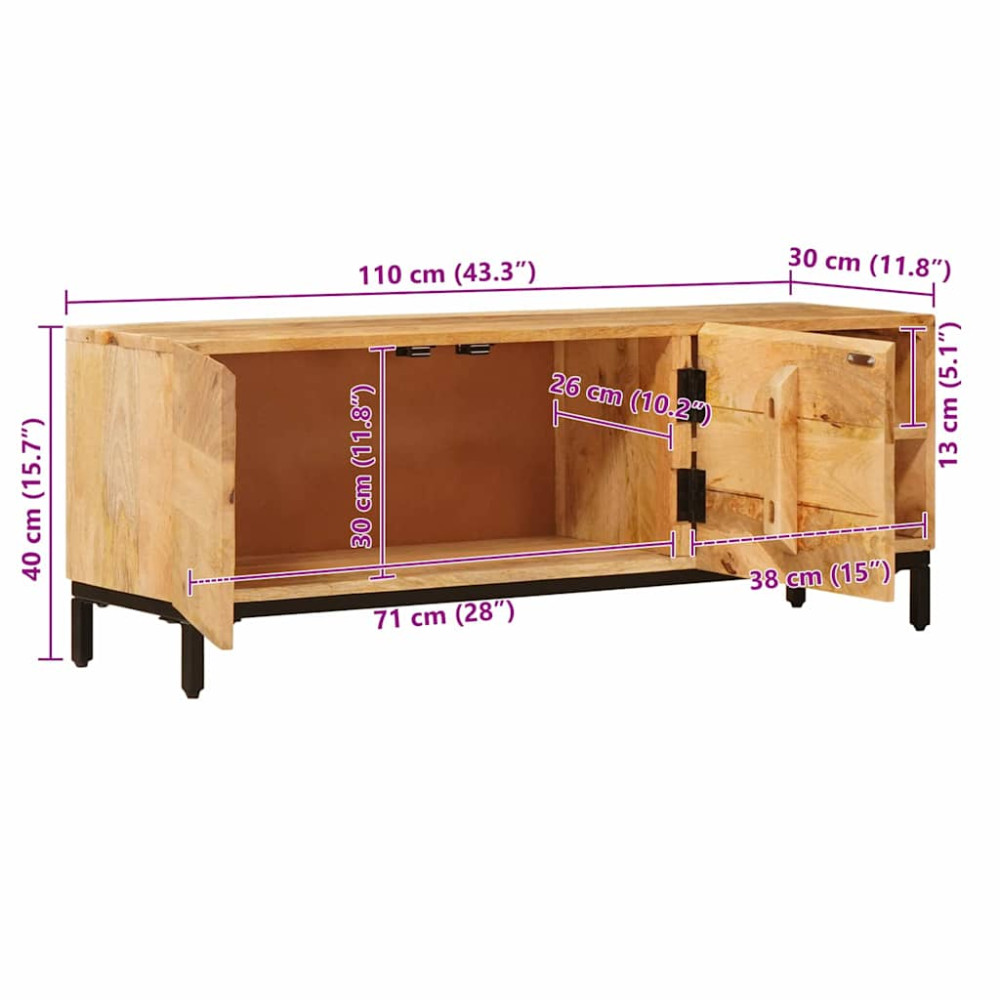 Produktbild för Förvaringsskåp med hylla Brun 110 x 30 x 40 cm Massivt mangoträ
