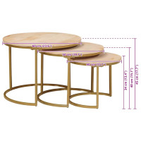 Produktbild för Nesting Kaffe Bord 3 pcs Brun Massivt Mangoträ och stål